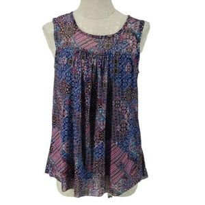 Bobbie Brooks Women's Kaleidoscope Sheer Yoke Layered Top Blouse Small